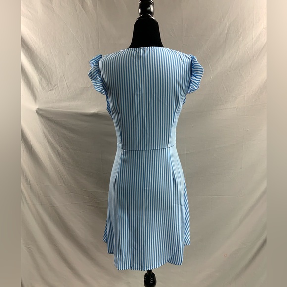 Blue Striped Ruffle Trim Button Front Dress - Picture 9 of 9